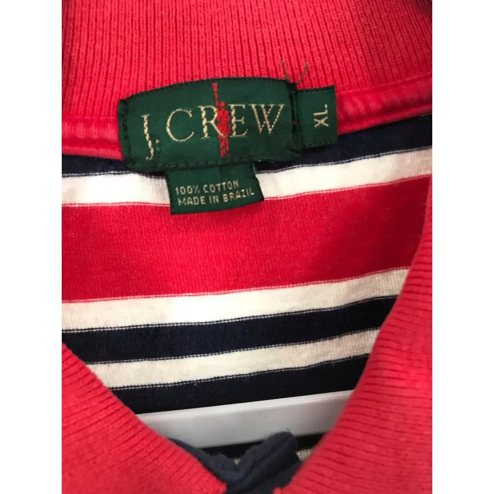 J. Crew Vintage Red White Blue Striped Short Sleeve Polo Shirt Mens XL